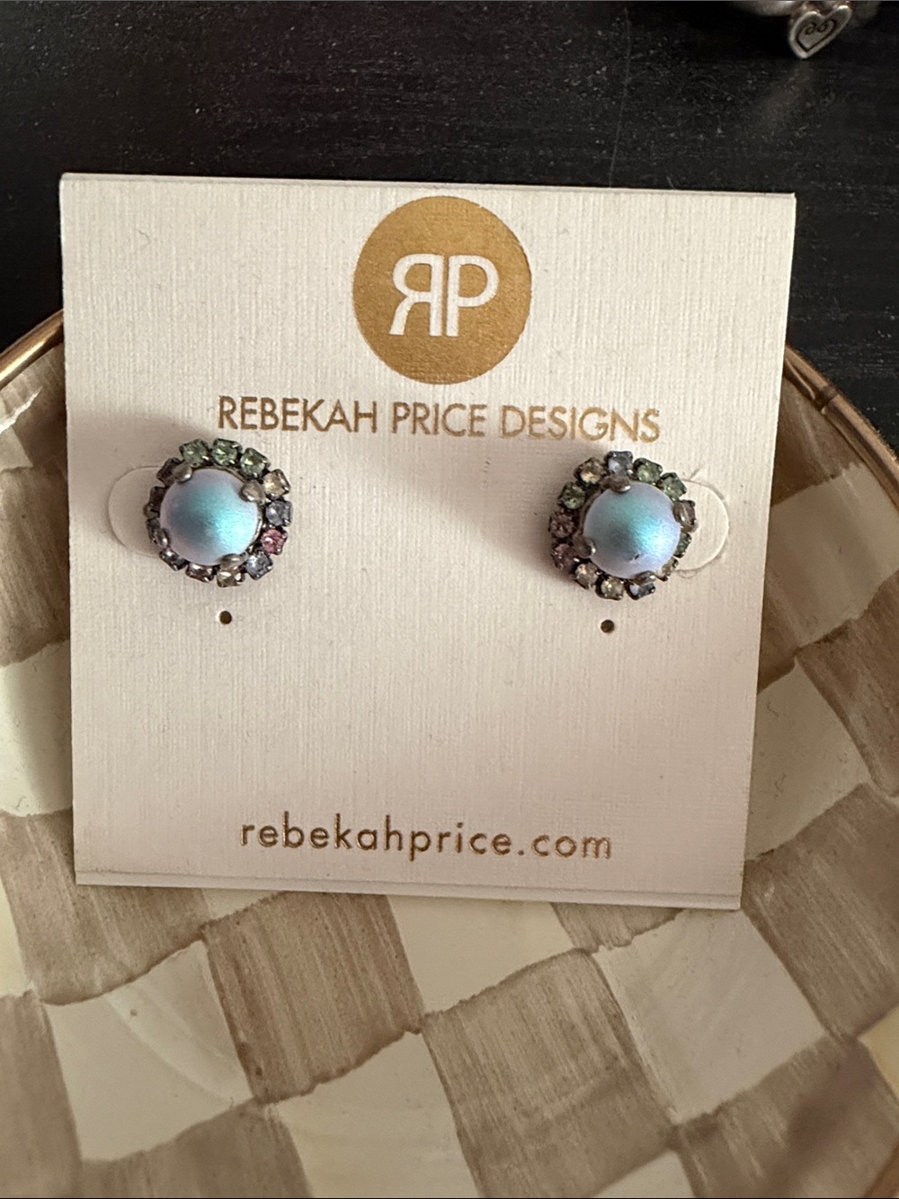 Rebekah Price Designs Iridescent Blue Halo Stud Earrings